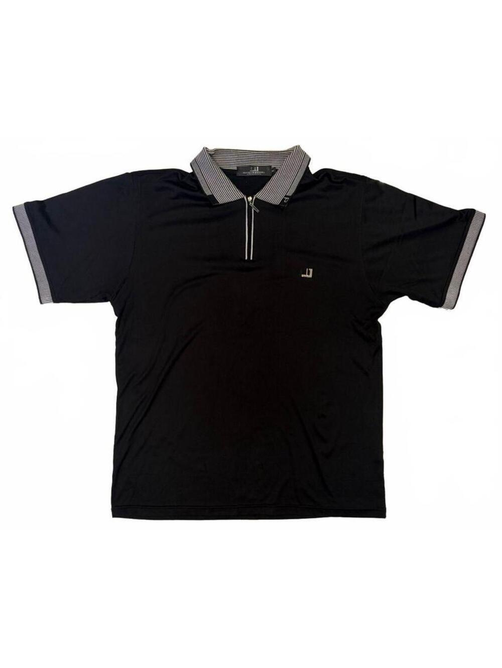 Vintage Alfred Dunhill Sport Mens M Black Mercerized Cotton Zip Polo Shirt Y2K